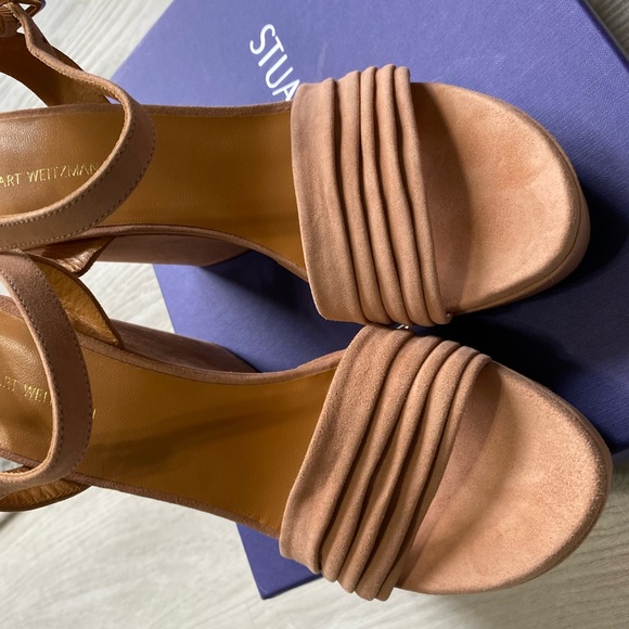 NIB Stuart Weitzman Sundraped Platform Wedge Sandal - NAKED Suede Heels 9 - Picture 6 of 10